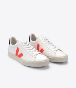 Women VEJA CAMPO LEATHER WHITE COBALT ORANGE FLUO