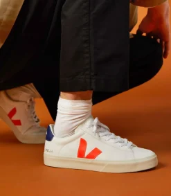Women VEJA CAMPO LEATHER WHITE COBALT ORANGE FLUO