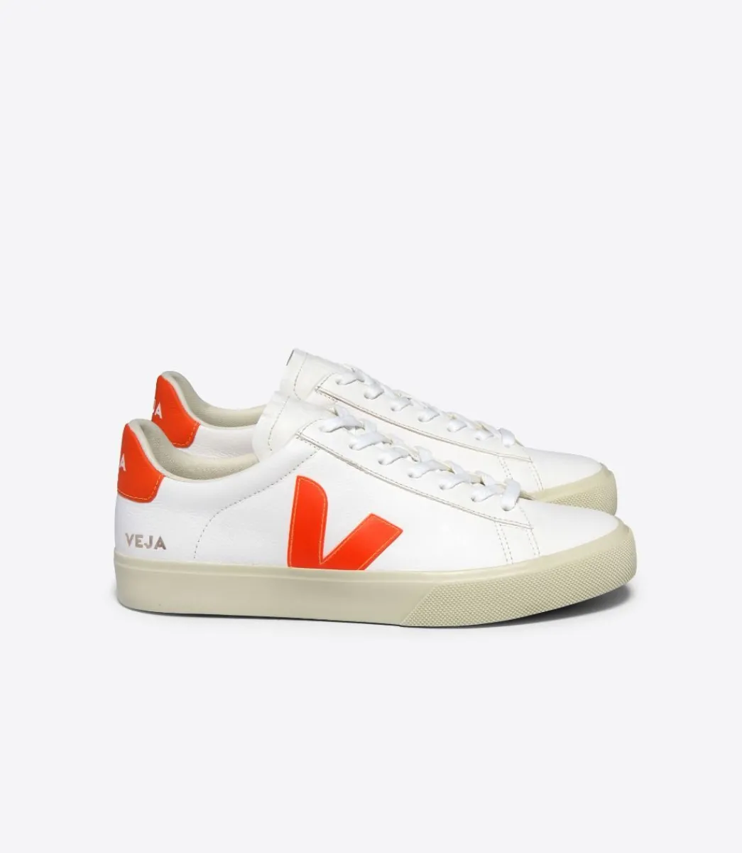 Women VEJA CAMPO LEATHER WHITE ORANGE FLUO