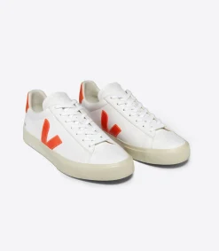 Women VEJA CAMPO LEATHER WHITE ORANGE FLUO