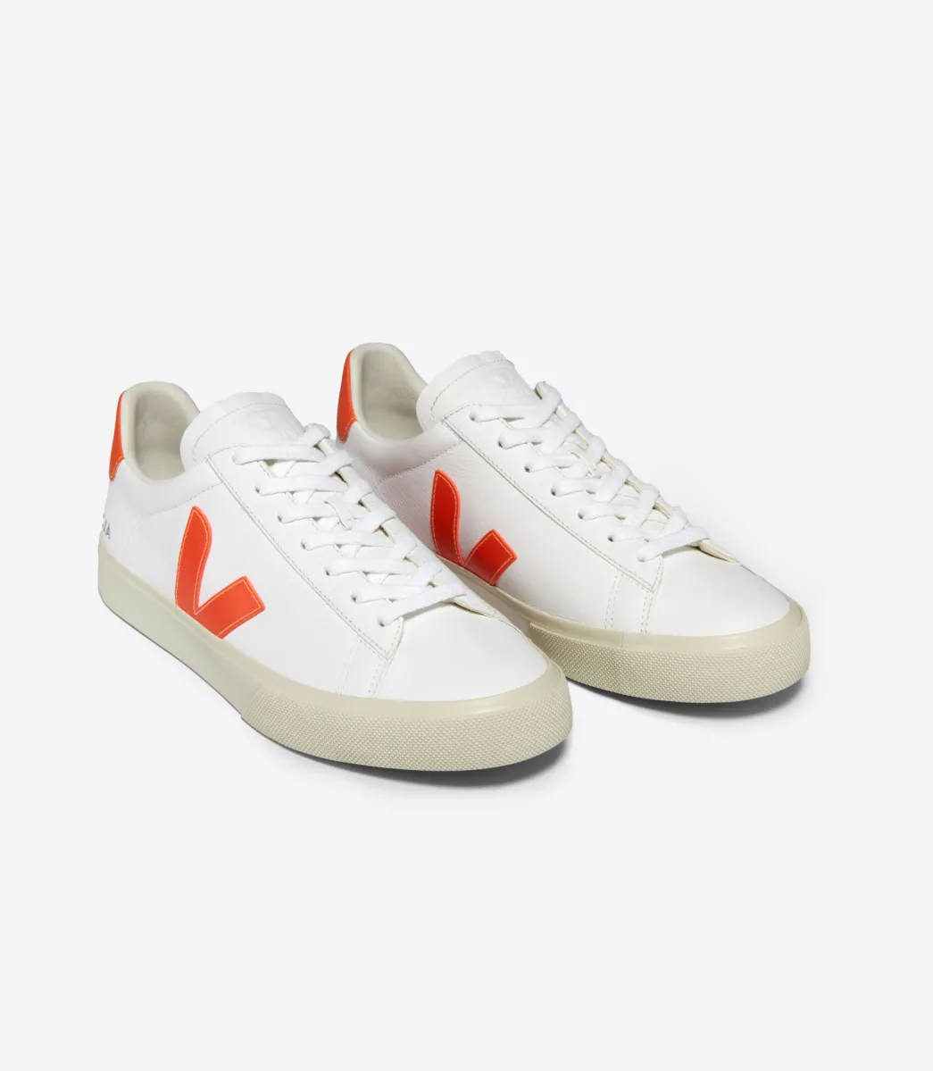 Women VEJA CAMPO LEATHER WHITE ORANGE FLUO
