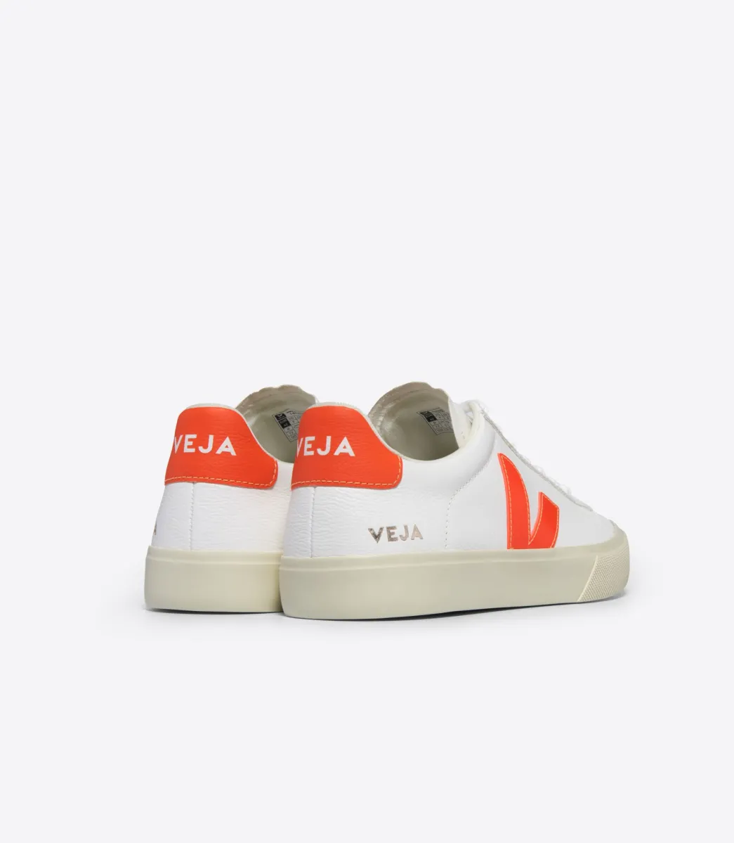 Women VEJA CAMPO LEATHER WHITE ORANGE FLUO