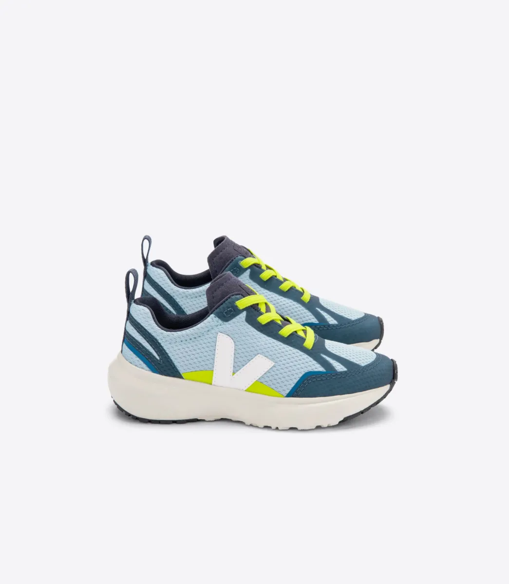 Kids VEJA CANARY ELASTIC LACES ALVEOMESH STEEL WHITE
