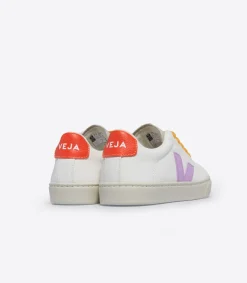 Kids VEJA ESPLAR LACES LEATHER WHITE ORCHID ORANGE FLUO