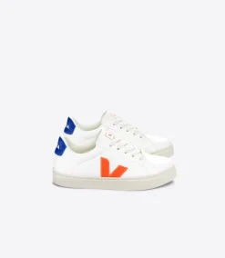 Kids VEJA ESPLAR LACES LEATHER WHITE ORANGE FLUO