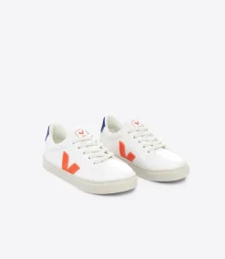 Kids VEJA ESPLAR LACES LEATHER WHITE ORANGE FLUO