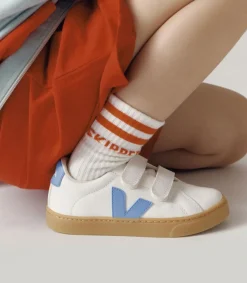 Kids VEJA ESPLAR LEATHER WHITE AQUA NATURAL