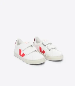 Kids VEJA ESPLAR LEATHER WHITE ROSE FLUO MARSALA