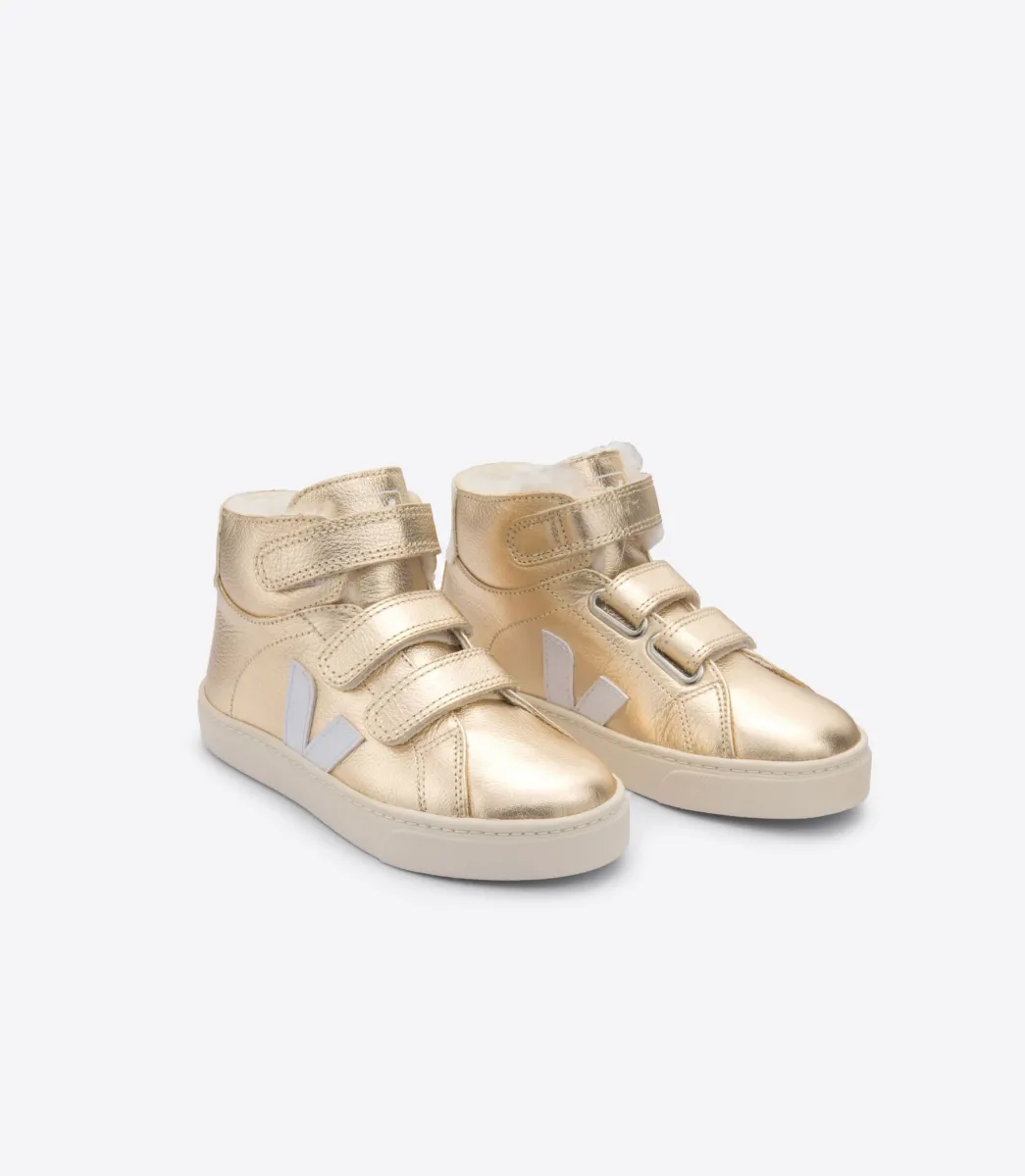 Kids VEJA ESPLAR MID FURED LEATHER PLATINE WHITE