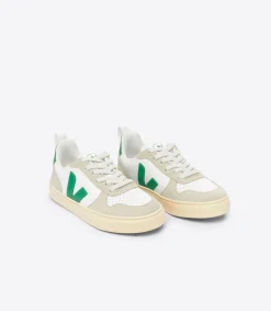 Kids VEJA V-10 LACES LEATHER WHITE EMERAUDE ALMOND