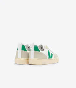 Kids VEJA V-10 LACES LEATHER WHITE EMERAUDE ALMOND