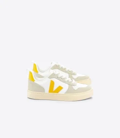 Kids VEJA V-10 LEATHER WHITE OURO ALMOND
