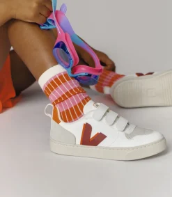 Kids VEJA V-10 CWL WHITE MARSALA ORANGE FLUO