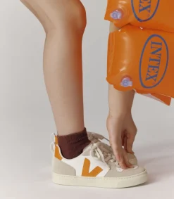 Kids VEJA V-10 LACES LEATHER WHITE FURY ALMOND