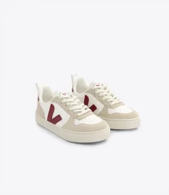 Kids VEJA V-10 LACES LEATHER WHITE MARSALA ALMOND