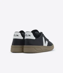 Women VEJA V-12 LEATHER BLACK WHITE DUNE