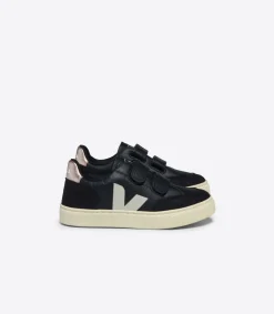 Kids VEJA V-12 LEATHER BLACK WHITE PLATINE