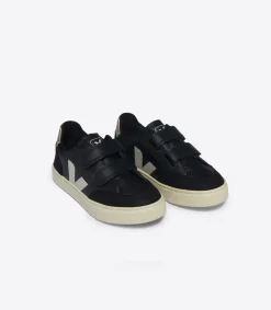 Kids VEJA V-12 LEATHER BLACK WHITE PLATINE