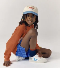 Kids VEJA V-12 LEATHER WHITE AQUA PAROS