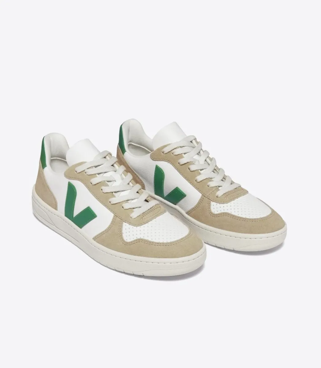 Women VEJA V-10 LEATHER WHITE EMERAUDE SAHARA