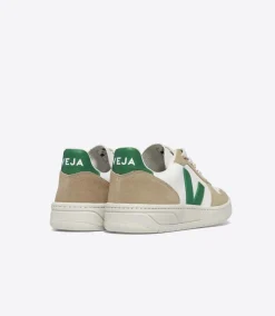 Women VEJA V-10 LEATHER WHITE EMERAUDE SAHARA