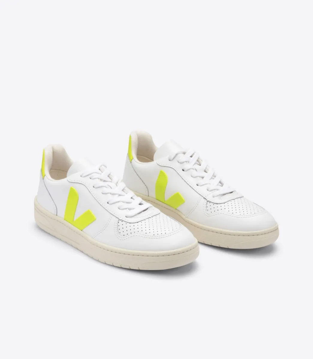 VEJA V-10 LEATHER WHITE JAUNE FLUO