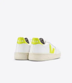 VEJA V-10 LEATHER WHITE JAUNE FLUO