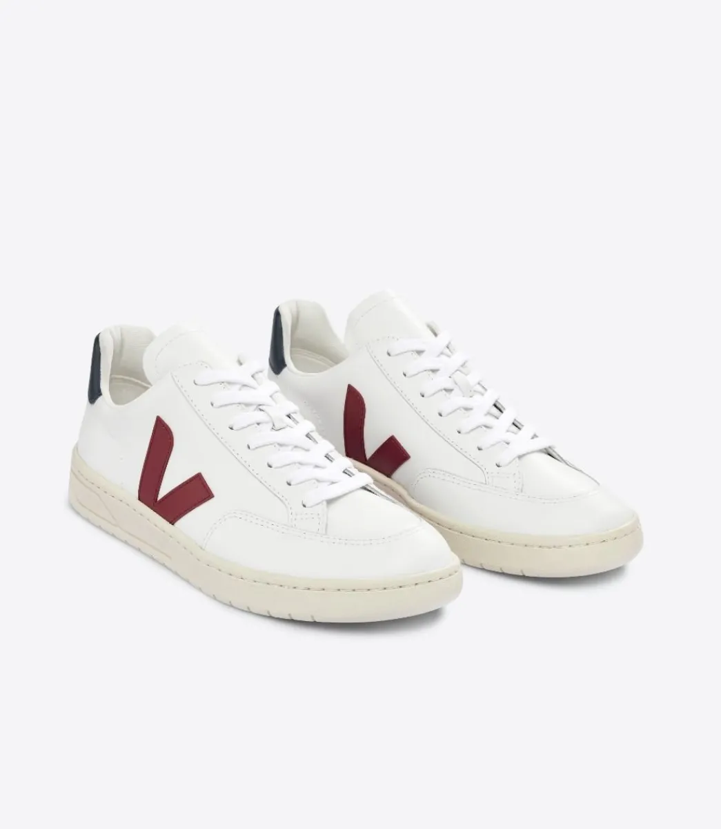 Women VEJA V-12 LEATHER WHITE MARSALA NAUTICO