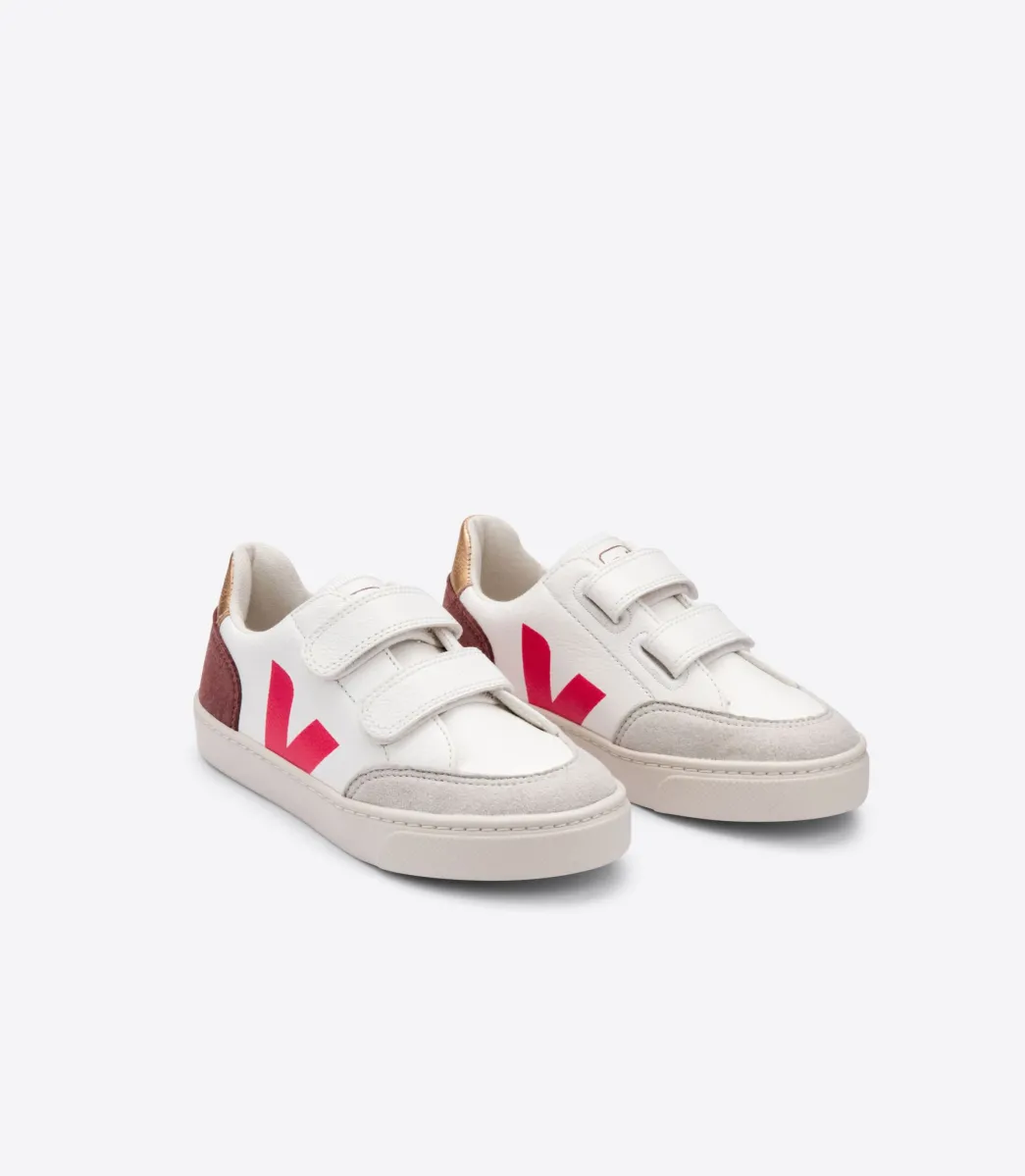 Kids VEJA V-12 LEATHER WHITE MULTICO DRIED PETAL
