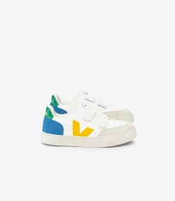 Kids VEJA V-12 LEATHER WHITE MULTICO INDIGO