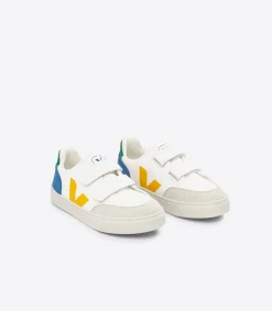 Kids VEJA V-12 LEATHER WHITE MULTICO INDIGO