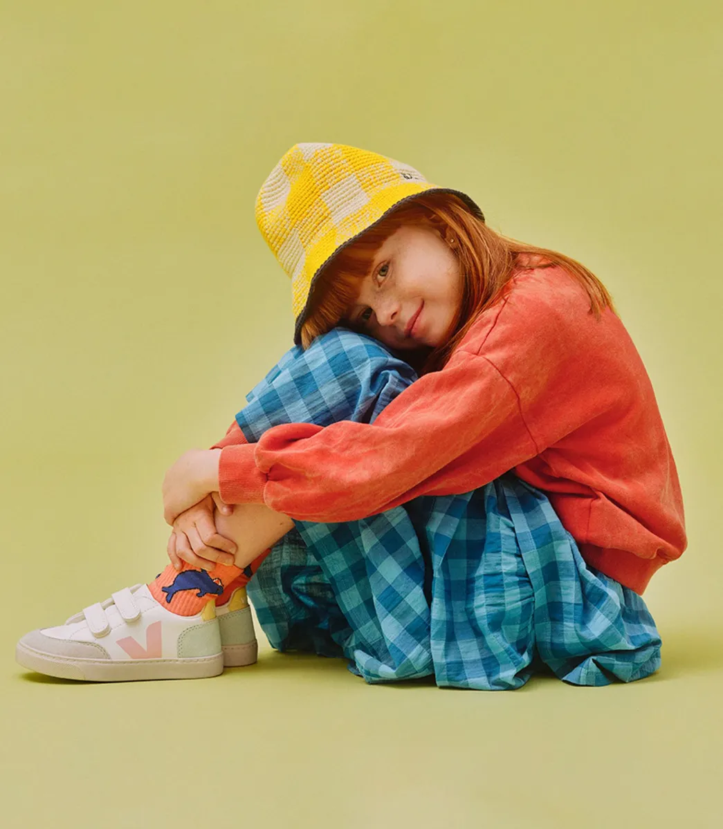 Kids VEJA V-12 LEATHER WHITE MULTICO JADE