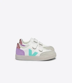 Kids VEJA V-12 LEATHER WHITE MULTICO ORCHID