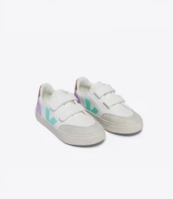 Kids VEJA V-12 LEATHER WHITE MULTICO ORCHID