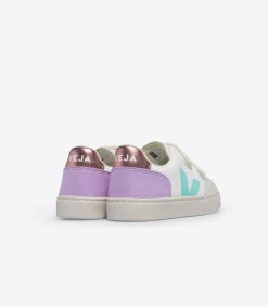 Kids VEJA V-12 LEATHER WHITE MULTICO ORCHID