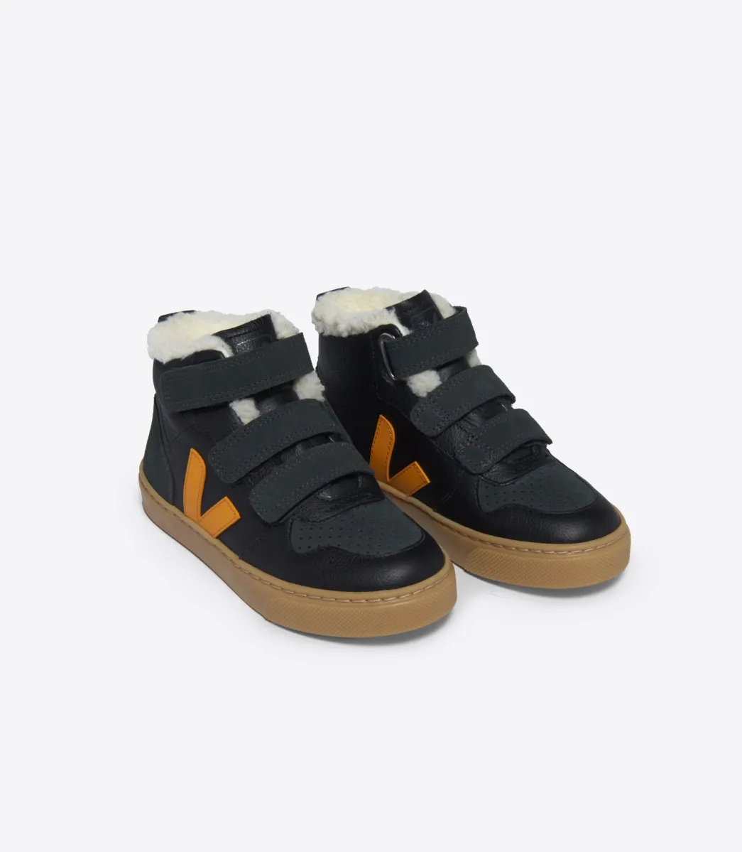Kids VEJA V-10 MID FURED LEATHER BLACK OURO GRAFITE