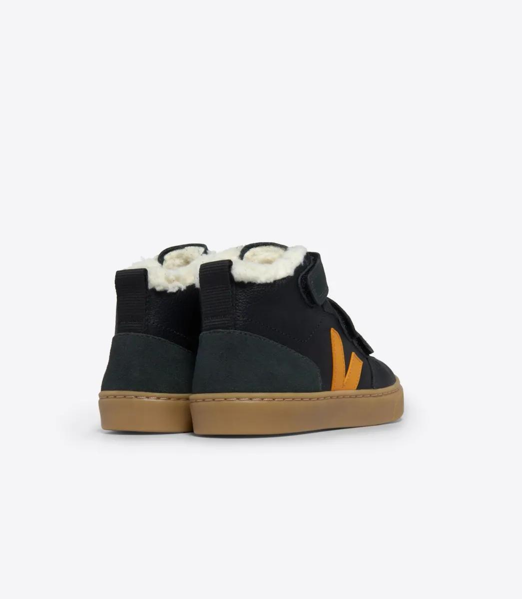 Kids VEJA V-10 MID FURED LEATHER BLACK OURO GRAFITE